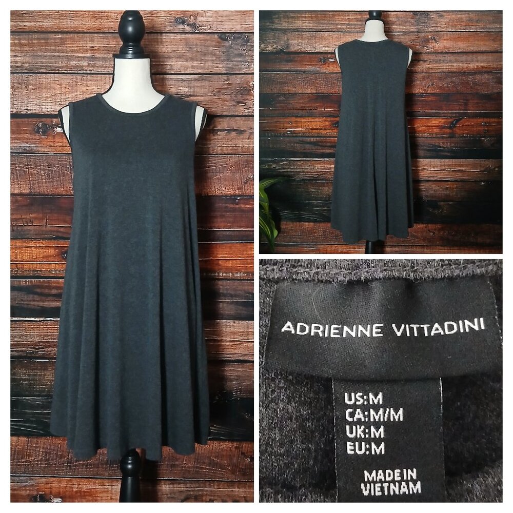 Adrienne Vittadini Shift Dress M Charcoal Gray Swing Flare Soft Rayon Knit
